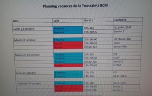 Entrainements des vacances de la TOUSSAINT - Semaine du 22 au 26/10/2018