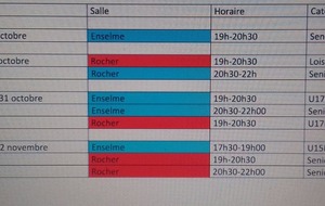 Entrainements des vacances de la TOUSSAINT - Semaine du 29/10 au 02/11/2018